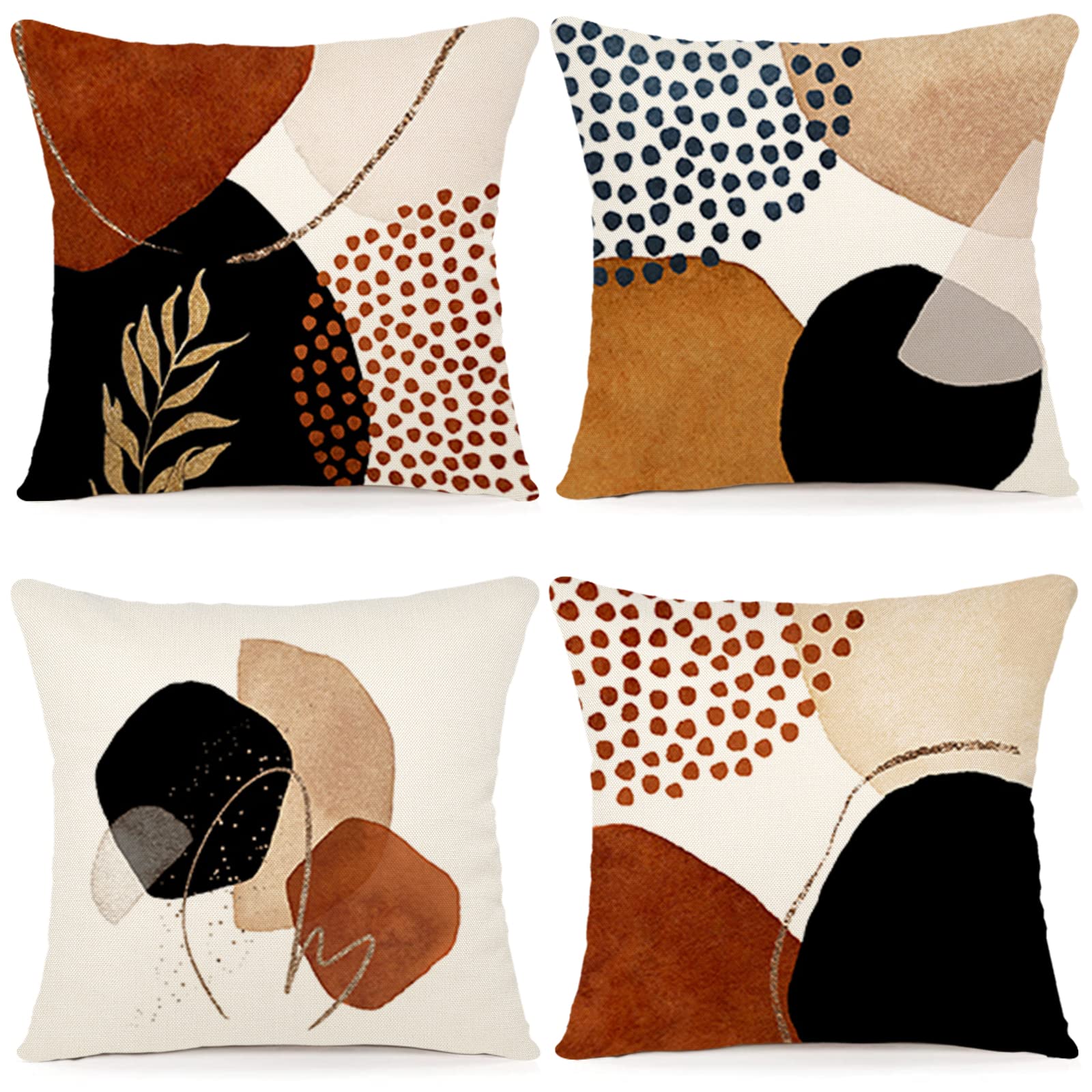 YCOLL Cushion Covers 60x60 Set of 4 Linen Sofa Cushion Modern Abstract Flowers Watercolor Painting Throw Pillow for Sofa Bedroom Couch Outdoor Covers 24x24 A092