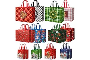 habgp 20 Pack Christmas Gift Bags Assorted Sizes with Handle, Reusable Tote Gift Bags Includes 4 Large 8 Medium 8 Small, Non-Woven Christmas Bags for Gifts Xmas Party Holiday Favors