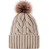 TAROSE Womens Winter Hat Beanie, Warm Soft Hat for Women Pompom Knit Hats Ski Cap with Faux Fur Lined