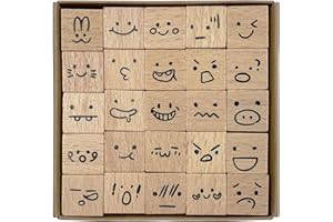 ZMLSED 25pcs Mood Expression Wooden Rubber Stamps Kit, Cute Small Emoticon Theme Stamps for Decorative Diary Planner DIY Craft Scrapbook Card Making Letters Journal