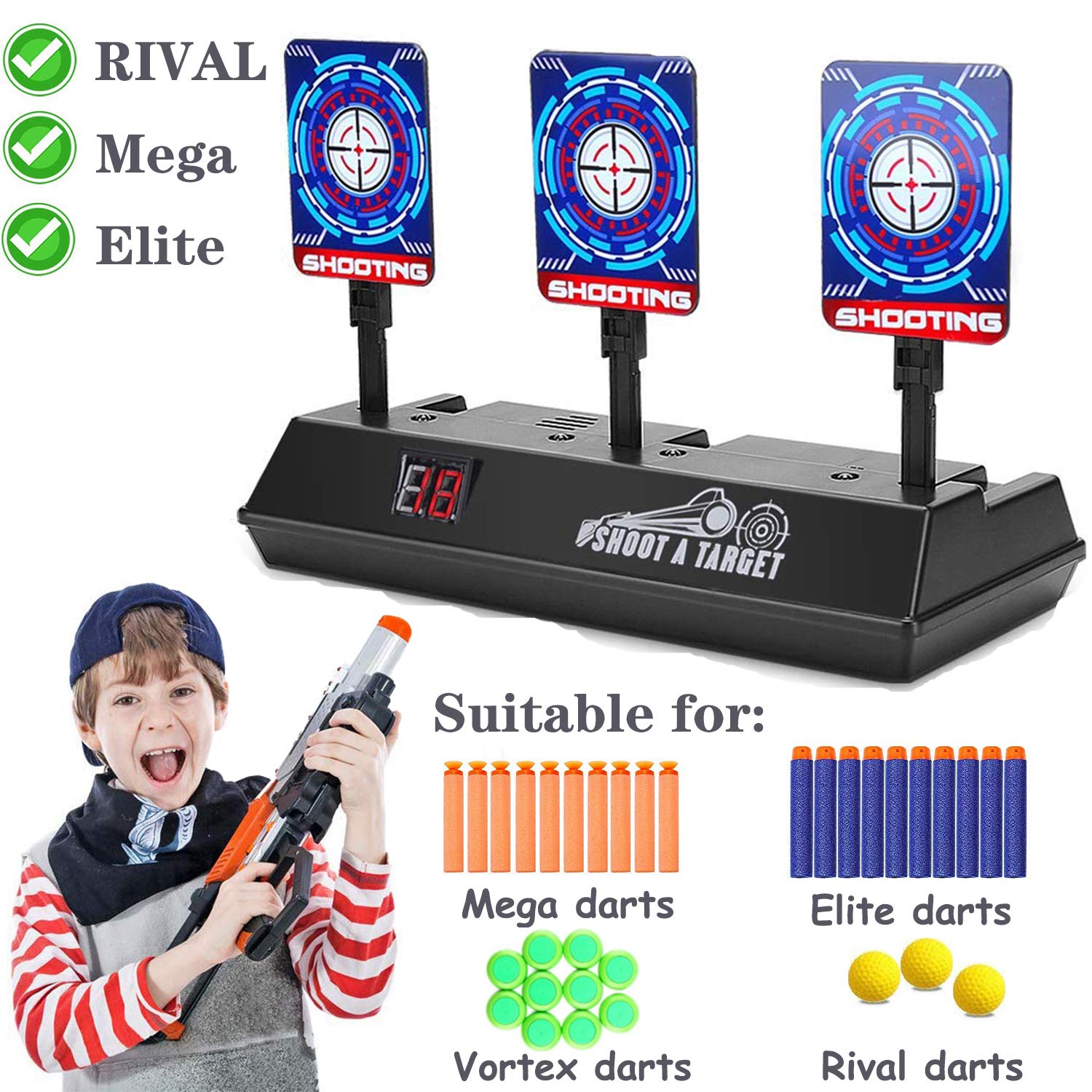 Electric Scoring Target for Nerf Guns, Auto-Reset Intelligent Light Sound Effect Digital Shooting Target for Nerf N-Strike Elite/Mega/Rival Series for Kids, Boys (Only Target)