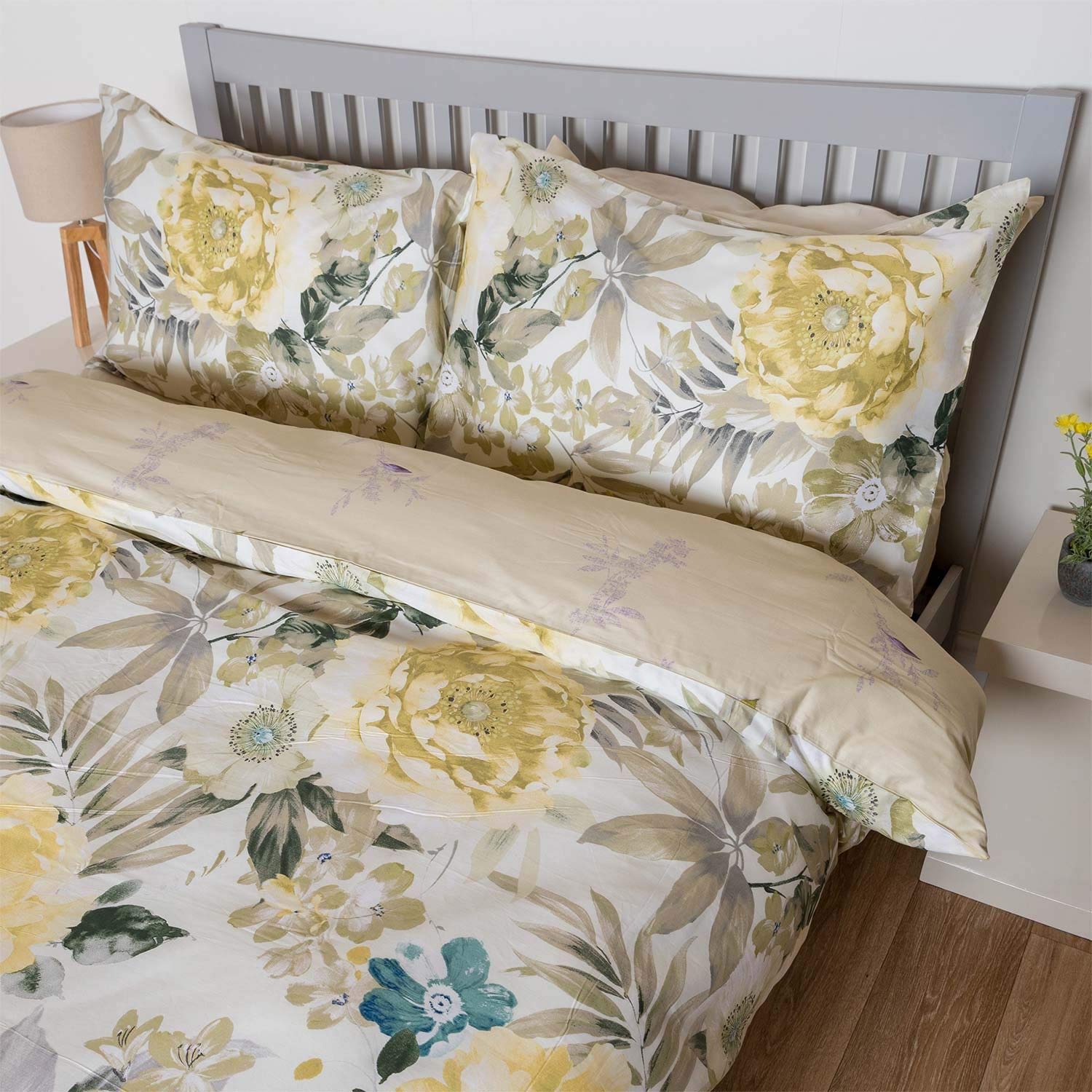 Homescapes Green & Yellow Double Floral Duvet Cover Set 100 Cotton