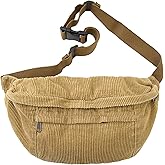 Micmores Crossbody Bags for Women Men Corduroy Fanny Pack Oversize Shoulder Purse Cute Belt Bum Sling Bag for Travel Running (Khaki)