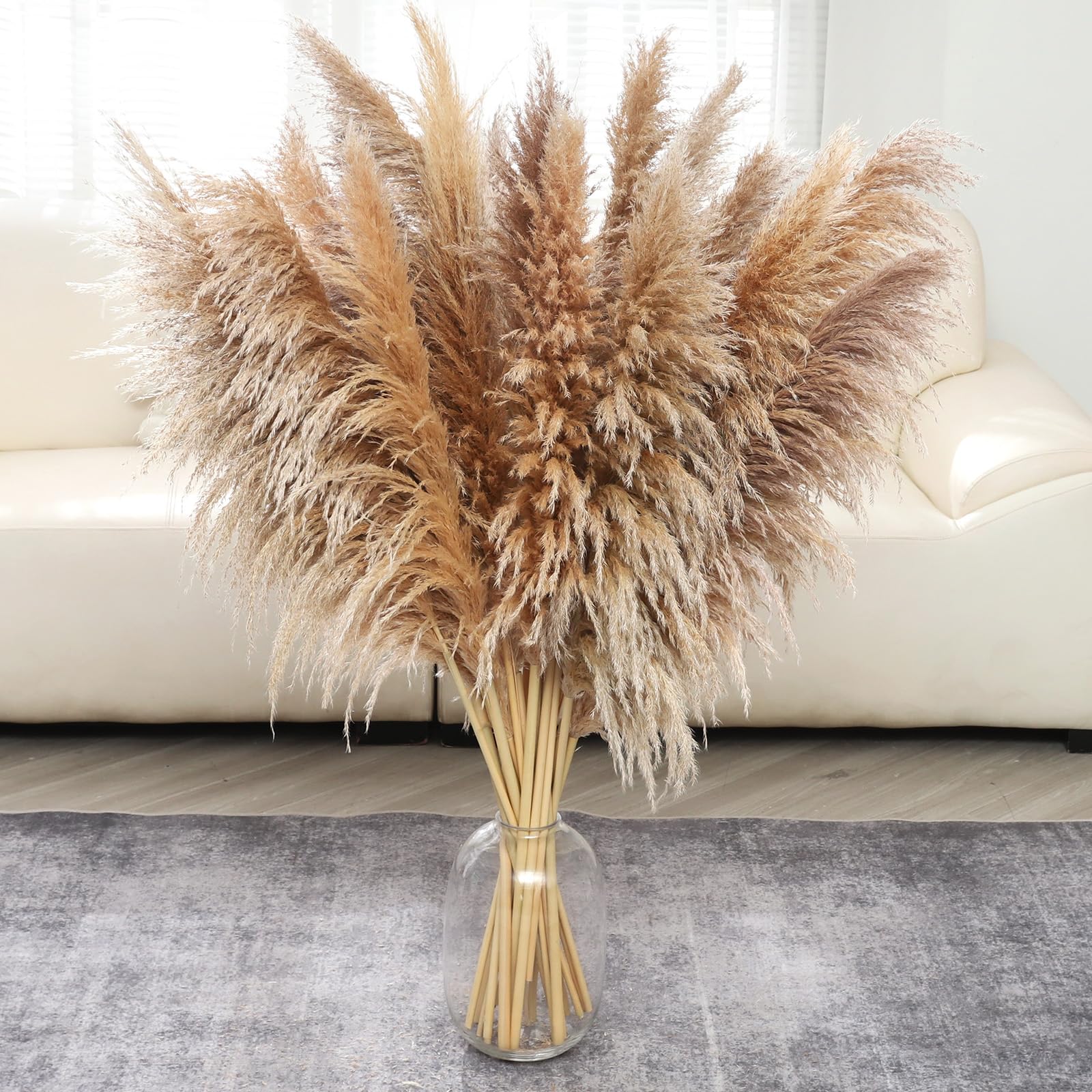 Photo 1 of 46inch 12pcs Dried Pampas Grass Decor Tall-Large Brown Pompas Grass Floral-Natural Tall Fluffy Pampas Grass Flower for Floor Vase,Wedding,Party,Living Room Floor,Boho Home Decor