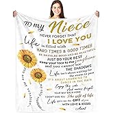 Niece Gifts from Auntie, to My Niece Soft Flannel Blanket 50"x60", Nieces Birthday Gifts for Graduation Thanksgiving Ideas, Sunflower Blanket from Aunt