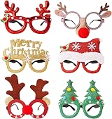 DERAYEE 6pk Christmas Glitter Party Glasses Novelty Xmas Eyeglasses Fancy Dress view 1