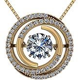 Central Diamond Center Circle Swirl Dancing Gemstone Dangle Earrings or Necklace in Sterling Silver w/Pure Brilliance Zirconia