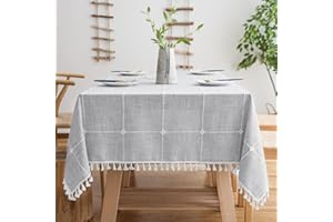 Oubonun Cotton Linen Rectangular Table Cloth, Wrinkle Resistant, Waterproof Tablecloth, Washable Farmhouse Table Cover with Tassels for Kitchen Dining Party, 55''x70'', 4-6 Seats, Grey