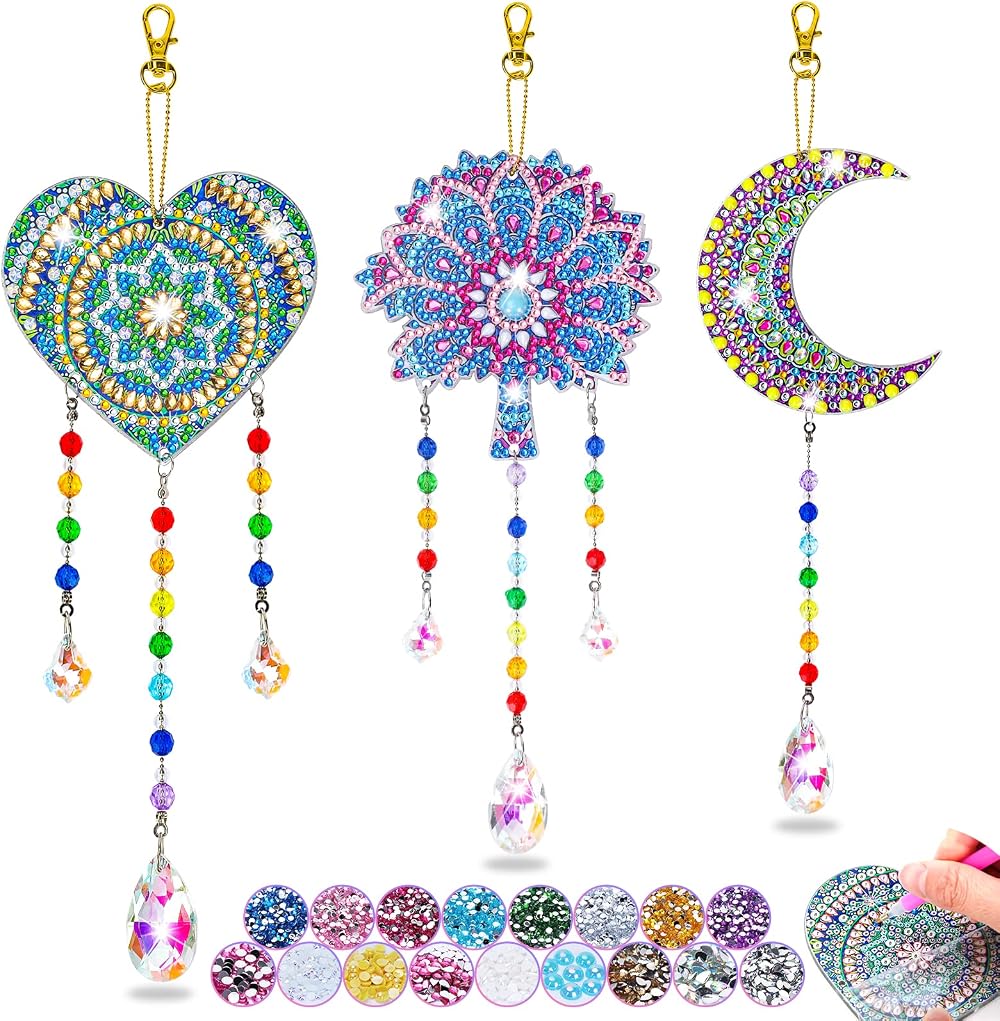 Dikence 5D Diamond Art Wind Chimes Kit for Kids 6-12, Sun Catcher Craft