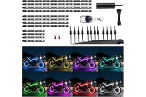 Ligrel 12PCs RGB Motorcycle Underglow Kit - Waterproof LED Lights for Motorcycle/RF Remote, 5050 SMD, Turn Signal/Brake Light Functions
