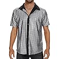 Mens Button Down Disco Shirt Outfit Men Retro 70s Shirts for Men Sequin Metallic Short Sleeve Disco Outfits Party Costume Top