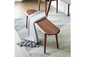 Wayshome 100% Solid Oak Dining Bench, Wood Bench for End of Bed with Rounded Corners, Entryway Benches for Farmhouse, Kitchen, Living Room(Walnut,12" L x 47.2" W x 16.2" H)