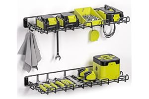 Amoowis Garage Wall Shelf 2 Pack 16.5"x7.1" & Max Load 50 lbs Wall Mount Heavy Duty Metal Shelves Mesh Storage Rack for Garage, Office, Basement, Wall Cabinet and Kitchen Suitable for Shed/Closet