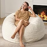 Hobestluk 4ft Bean Bag Chairs for Adults Large Beanbag Chair with Chevron Plush Fur Cover Big Bean Bag Chair for Living Room Bedroom Dorm Office - White (44” x 44” x 24”)