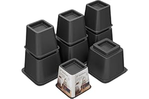 TomGear Bed Risers 8 inch, Heavy Duty Bed Lifts in Heights of 3, 5 or 8 Inches, Stackable Risers for Sofa, Couch, Chair, Desk, Sofa, Table Legs Extenders (Set of 8, Black)