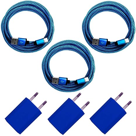 [i!®] 3X USB Netzteil 5V/1A + 3X 1m Premium Nylon USB-C Ladekabel Datenkabel Ladegerät Set für alle USB C Geräte | Smartphone