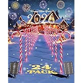 COOLWUFAN 24 Pack 22" Solar Candy Cane Lights Outdoor, 216 Bright LEDs Christmas Pathway Decorations with 4 Brightness Levels, Solar Powered & Waterproof, for Yard Walkway Holiday