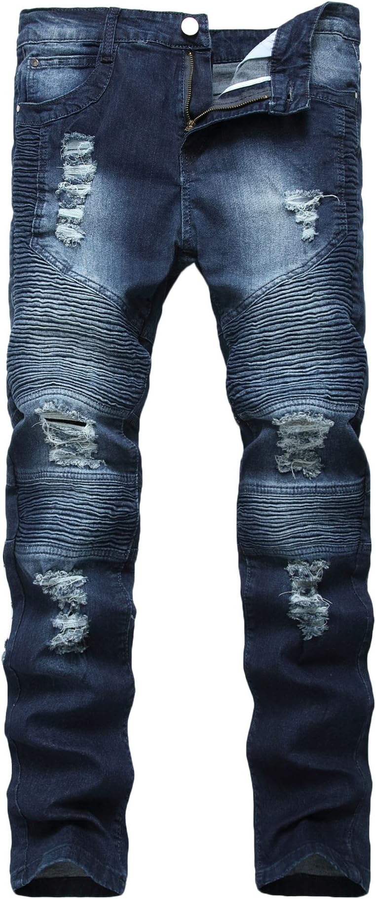 Enrica Men's Runway Ripped Distressed Skinny Moto Biker Jeans Blue