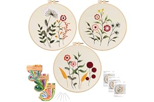 KAMEUN Embroidery Craft Kits for Adults Stamped Cross Stitch Starter for Beginners with Patterns, Needlepoint Funny Hobby Kits with Embroidery Hoops and Color Threads, DIY Crafts for Women - 3 Packs