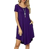 Invug Women Casual Loose Soft Crewneck Short Sleeve Pockets Swing T-Shirt Dress