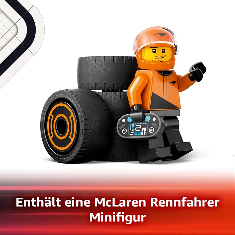 City F1 Rennfahrer mit McLaren Rennauto - Spielzeug Formel 1 Modell mit Rennwagen und Minifigur - Kleines Geschenk für Jungen und Mädchen ab 6 Jahren oder Motorsport Fans 60442