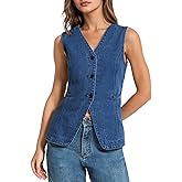 Kedera Denim Vest for Women Button Down Long Jean Waistcoat Casual Sleeveless Denim Jackets Slim Fit Jean Top