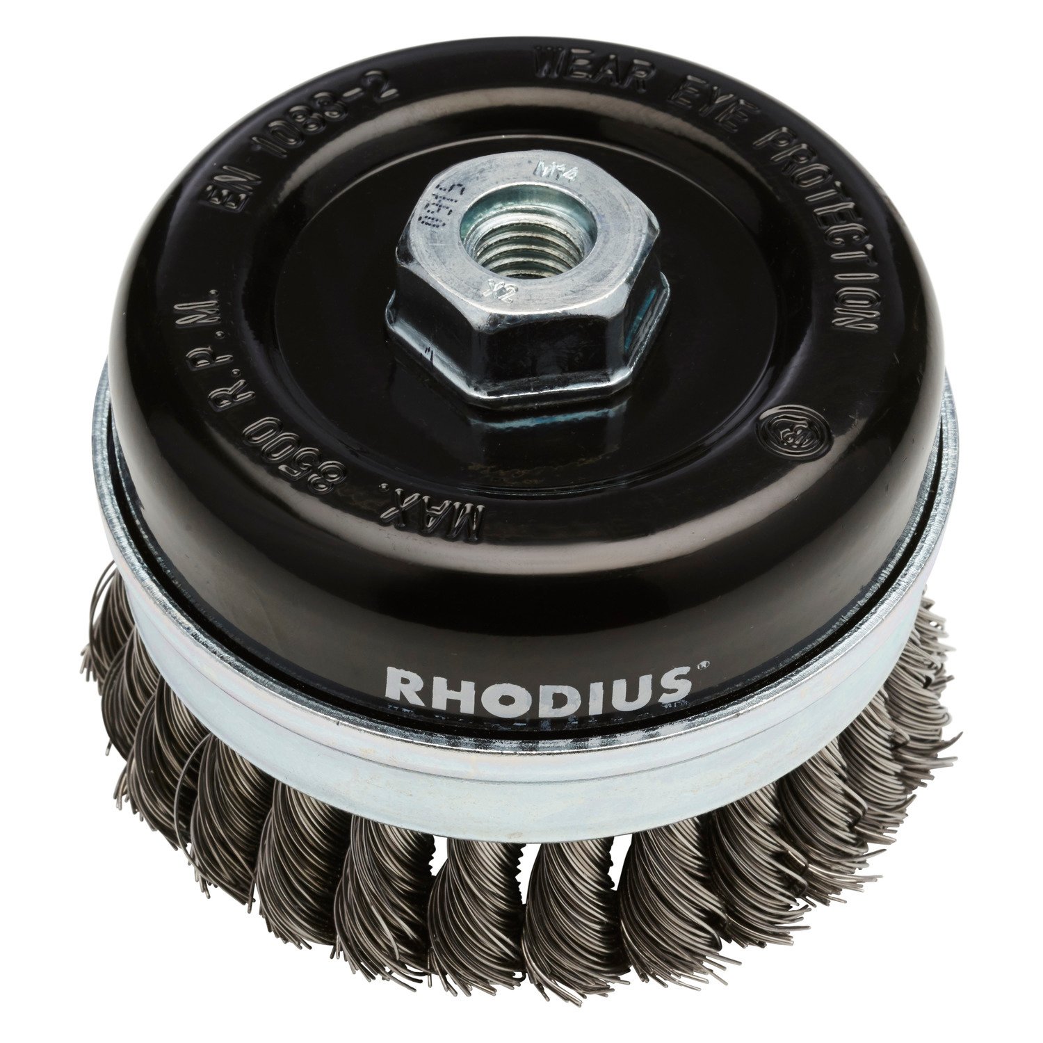 RHODIUS STBZ Diameter 100 mm, 1 Piece Cup Brush Steel, Braided Wire 0.5 mm, M14, Wire Brush Angle Grinder, Cleaning Brush, Steel Brush