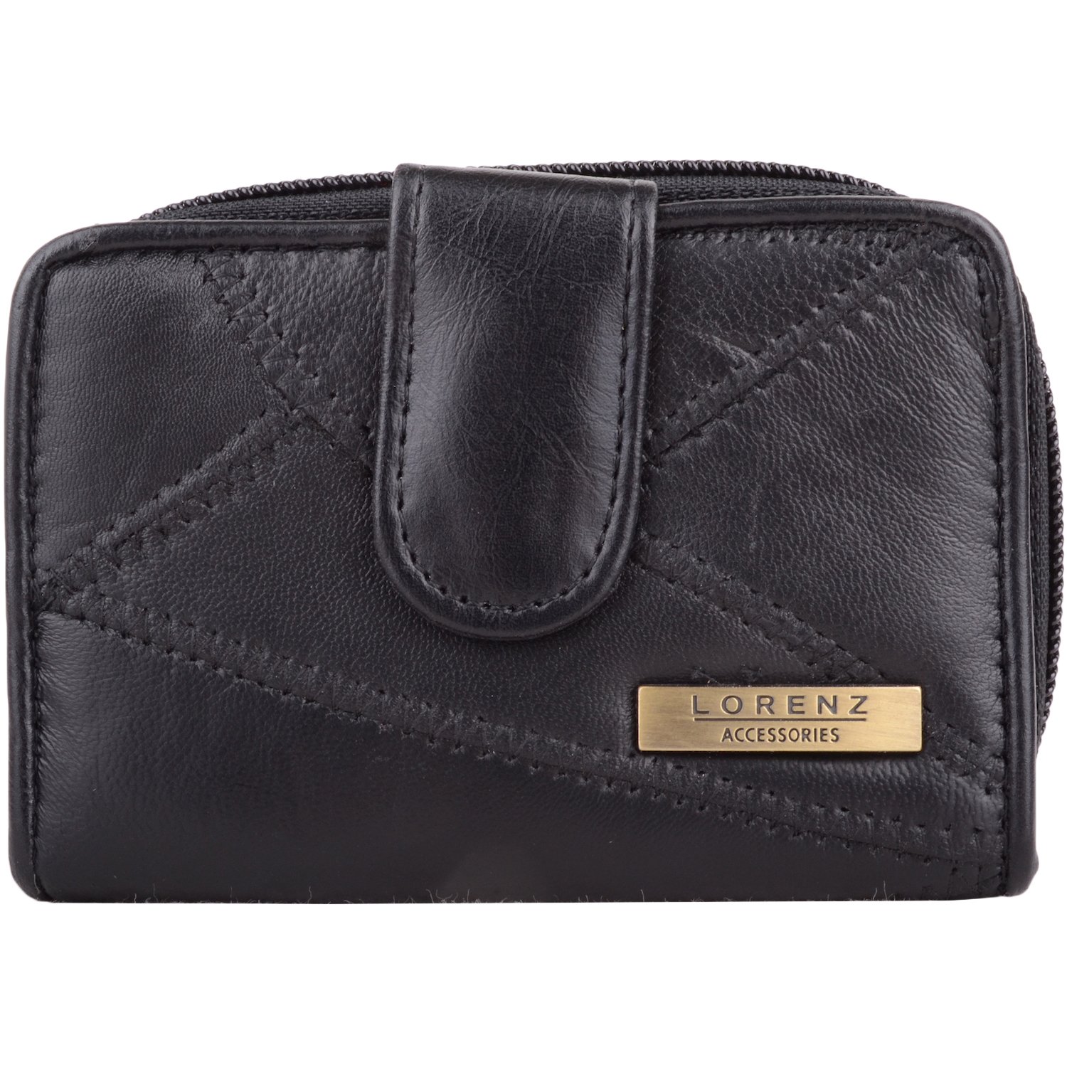 Womens Soft Leather Patchwork Bi-Fold Purse/Money/Coin Holder - Black