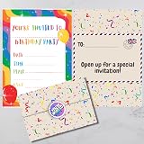 Cardlyst Rainbow Kids Birthday Party Invitations 24-32 A5 Invites & Envelopes UK view 2