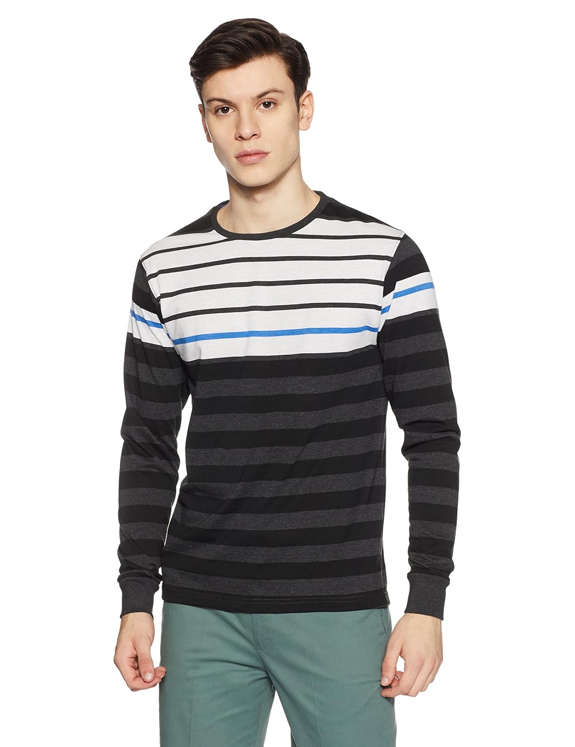 qube by fort collins men's striped regular fit t-shirt