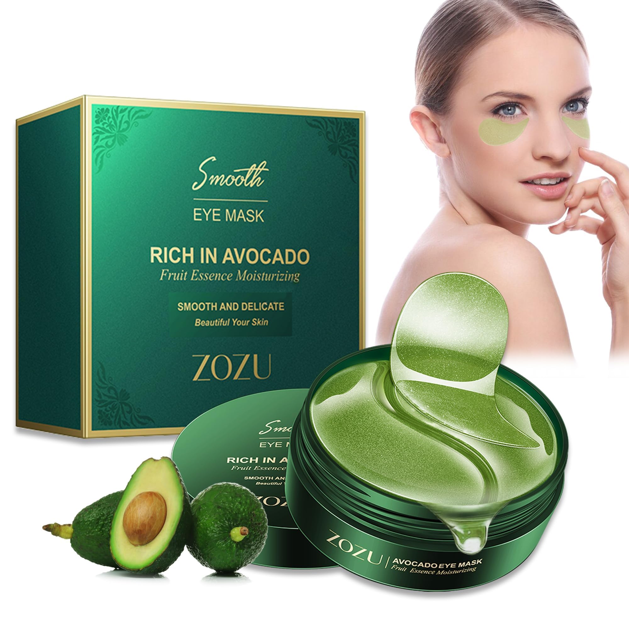 Under Eye Patches, Collagen Under Eye Mask, Dark Circles Under Eye Treatment, Puffy Eyes Bags Under Eyes Removal, Anti-Aging, Reduce Wrinkle, Skincare, Hydrating - 30 Pairs (Avocado) — image 1