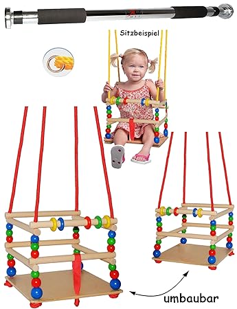 alles-meine.de GmbH 1 Stück _ Kinderschaukel / Schaukel aus Holz + Türreck - Gitterschaukel - mit Gurt - mitwachsend & verste