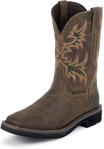 justin men's rugged tan stampede steel toe work boots