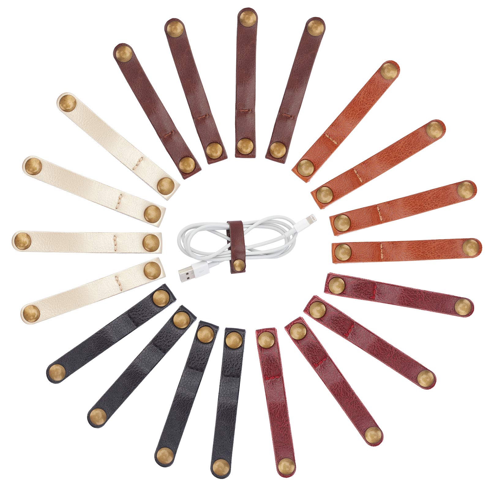 GORGECRAFT 20 Pcs Leather Cable Straps Cable Ties Organizers Cord Management for USB Headphone Wires, Long Straps — image 1