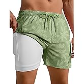 APTRO Mens Swim Trunks with Compression Liner 5" Quick Dry Bathing Suit Swim Shorts with Zipper Pockets Board Shorts Swimsuit