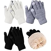 Haysandy 3 Pairs Winter Fleece Lined Gloves for Women Warm Thick Touchscreen Gloves for Cold Weather Thermal Supplies