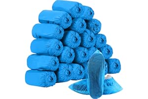 Tigeen 200 Pcs/ 100 Pairs Disposable Shoe Covers Non Woven Stretchable Boot Covers Non Slip Waterproof Shoe Protector Covers for Women Men Fits Size 4-12 Booties Carpet Floor (Blue)