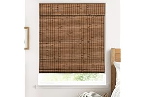 UNISHADES Cordless Bamboo Roman Shades for Windows, 100% Blackout Backing Fabric for Light Blocking, 34" W × 64" H - Penang Teak