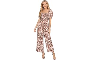 Love Welove Fashion Summer Jumpsuits for Women 2025 Floral Dressy Casual Loose Wide Leg Short Sleeve One Piece Romper Outfits