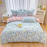 OranFran Kids Cartoon Bedding Set Bunny and Floral Duvet Cover 3PCS Kawaii Duvet Cover Set, Ultra-Soft Comforter Cover Reversible Design for Girls Boys(Queen,Bunny)