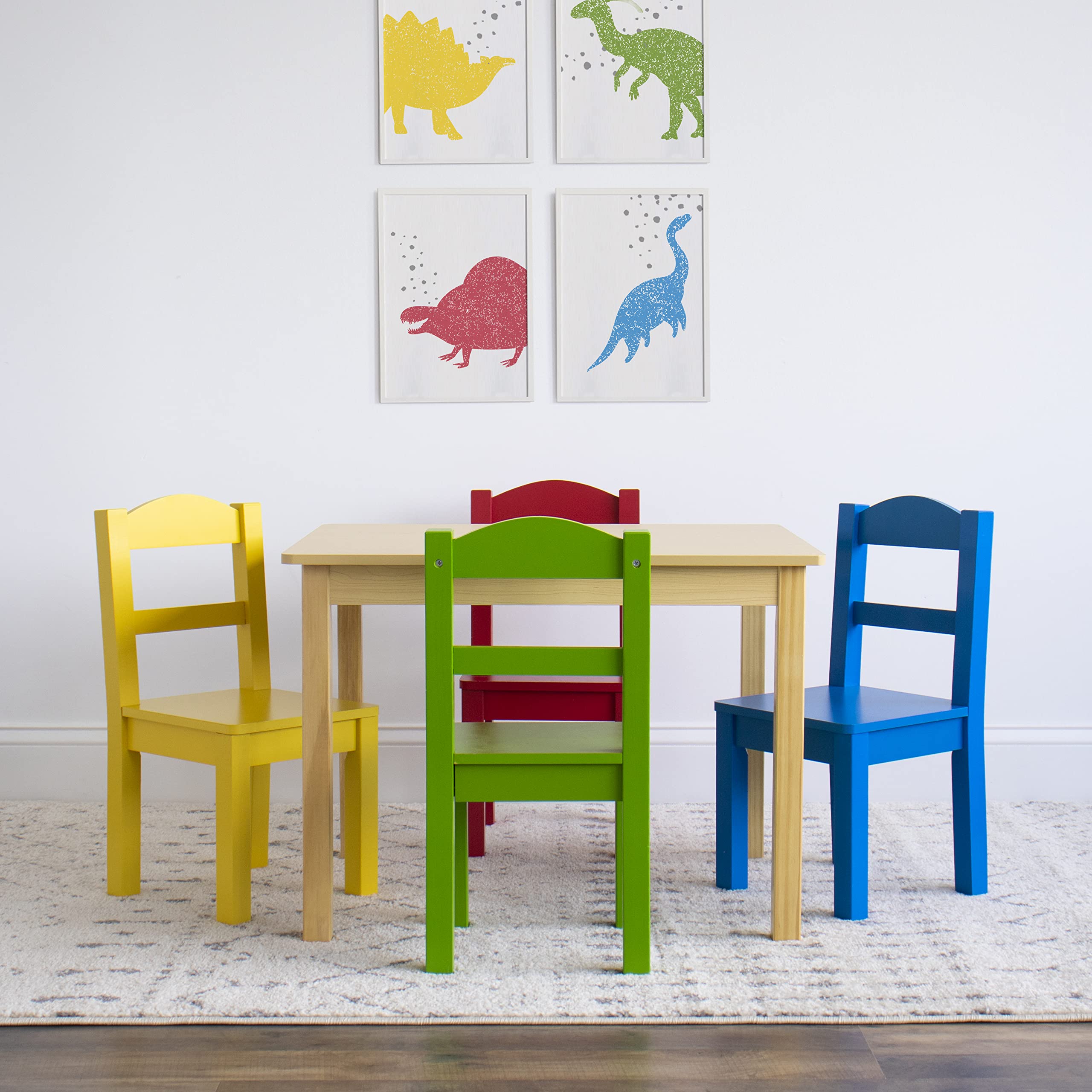Humble Crew Kids Wooden Table and 4 Chairs Set, Natural/Primary - Kids Table and Chair Set for Toddlers and Children for Arts, Crafts, and Snack Time - Sturdy, Durable Toddler Activity Table