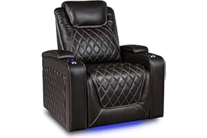 VALENCIA THEATER SEATING Valencia Oslo Home Theater Seating | Premium Top Grain Italian Nappa 11000 Leather, Power Recliner, Power Headrest, LED Lighting (Single Seat, Dark Chocolate)