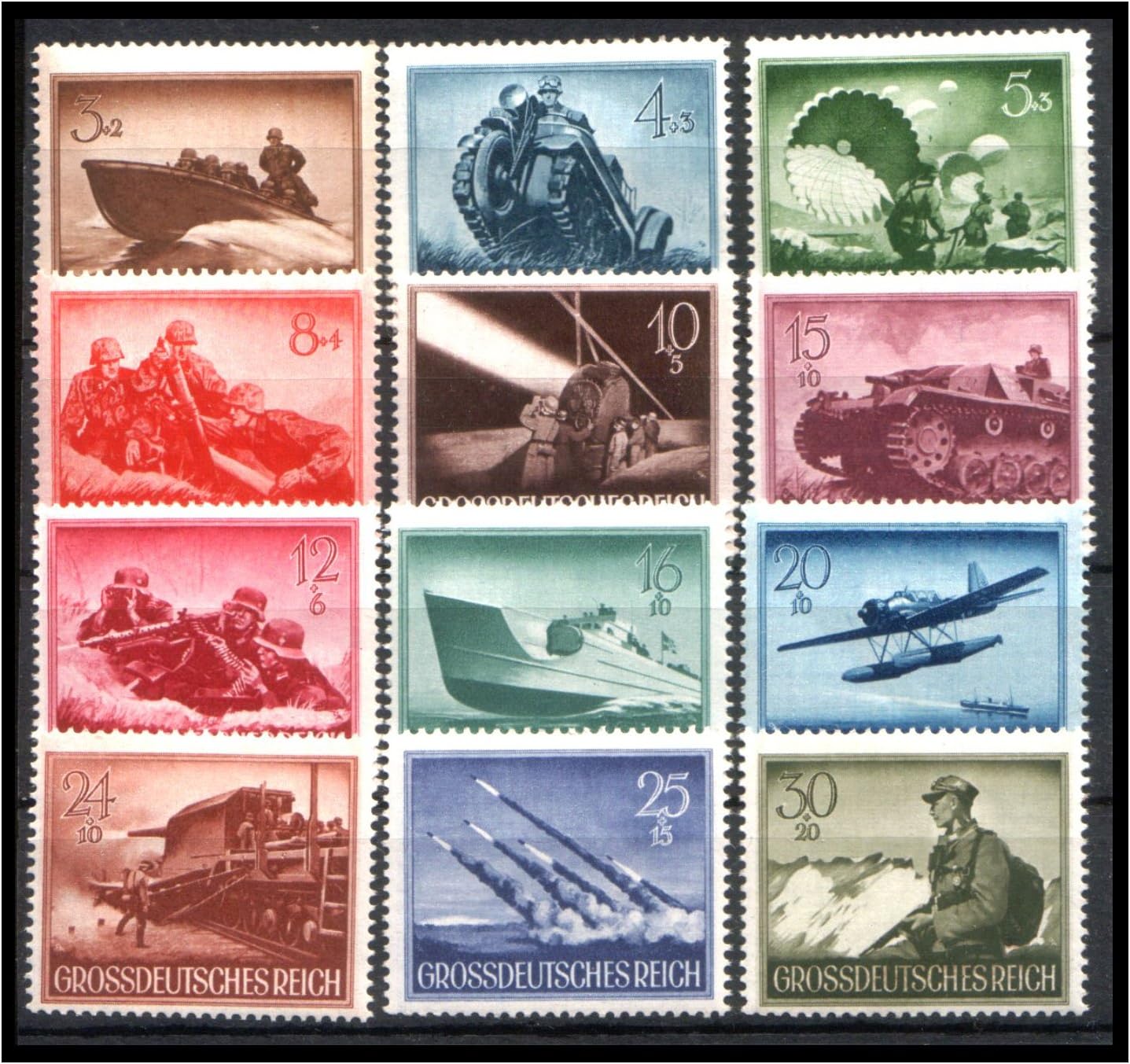 12 DIFFERENT RARE ORIGINAL WW2 NAZI WEHRMACHT STAMPS w