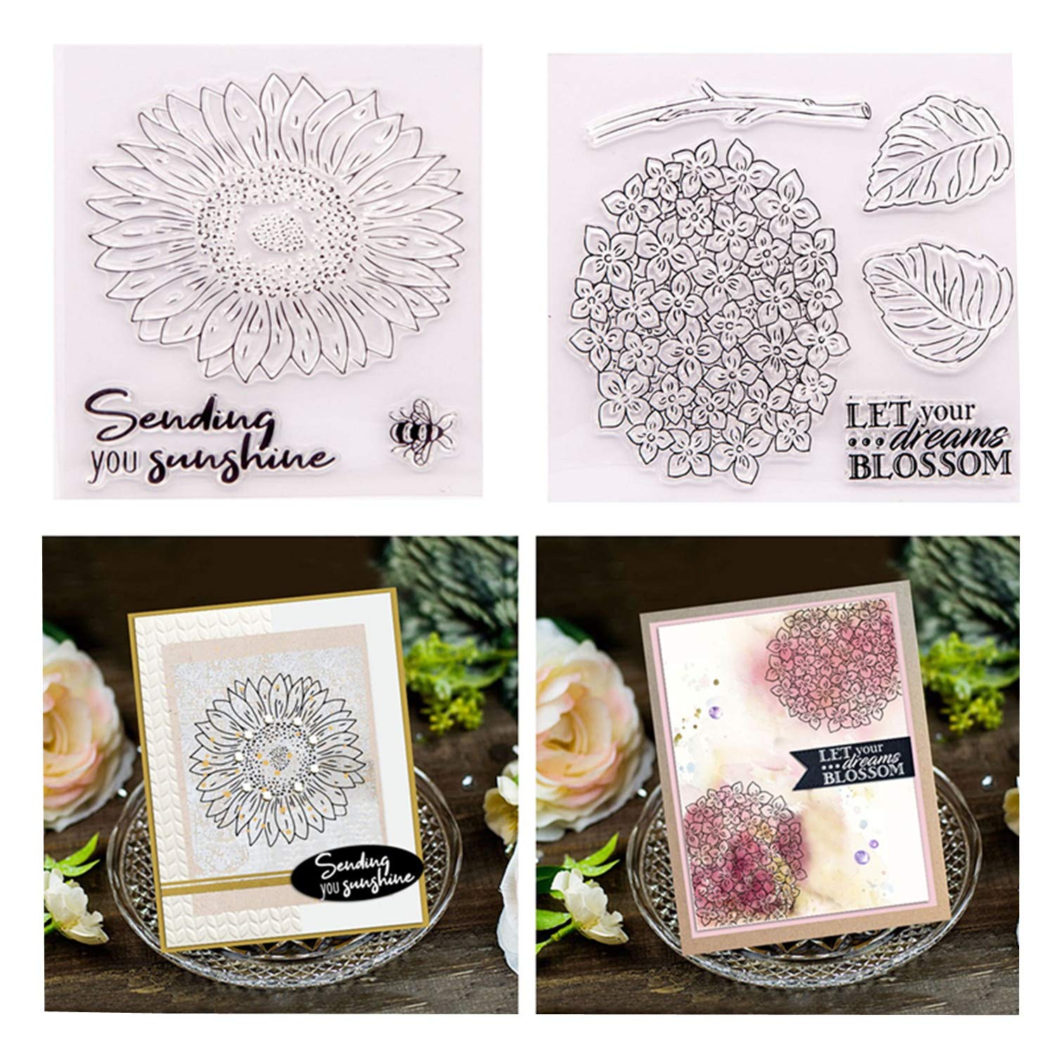 Arrietty 2 Sheet/lot Sunflower Hydrangeas Sending Sunshine Let Dream Blossom Clear Stamps for Card Making Decoration and DIY Scrapbooking