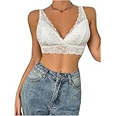 MakeMeChic Women's Floral Lace Bra Scallop Trim Backless Wireless Bralette