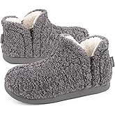 FamilyFairy Bootie Slippers for Women Warm House Shoes Memory Foam Indoor Outdoor Fuzzy Boots with Rubber Sole