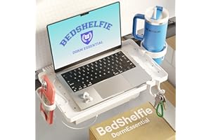 BedShelfie Bedside Shelf for College Dorm Room Bunk Bed & Top Bunk, College Dorm Room Essentials, Clip On Nightstand, Floating Bed Side Table Tray Organizer, Dorm Room Decor - DormEssential, White