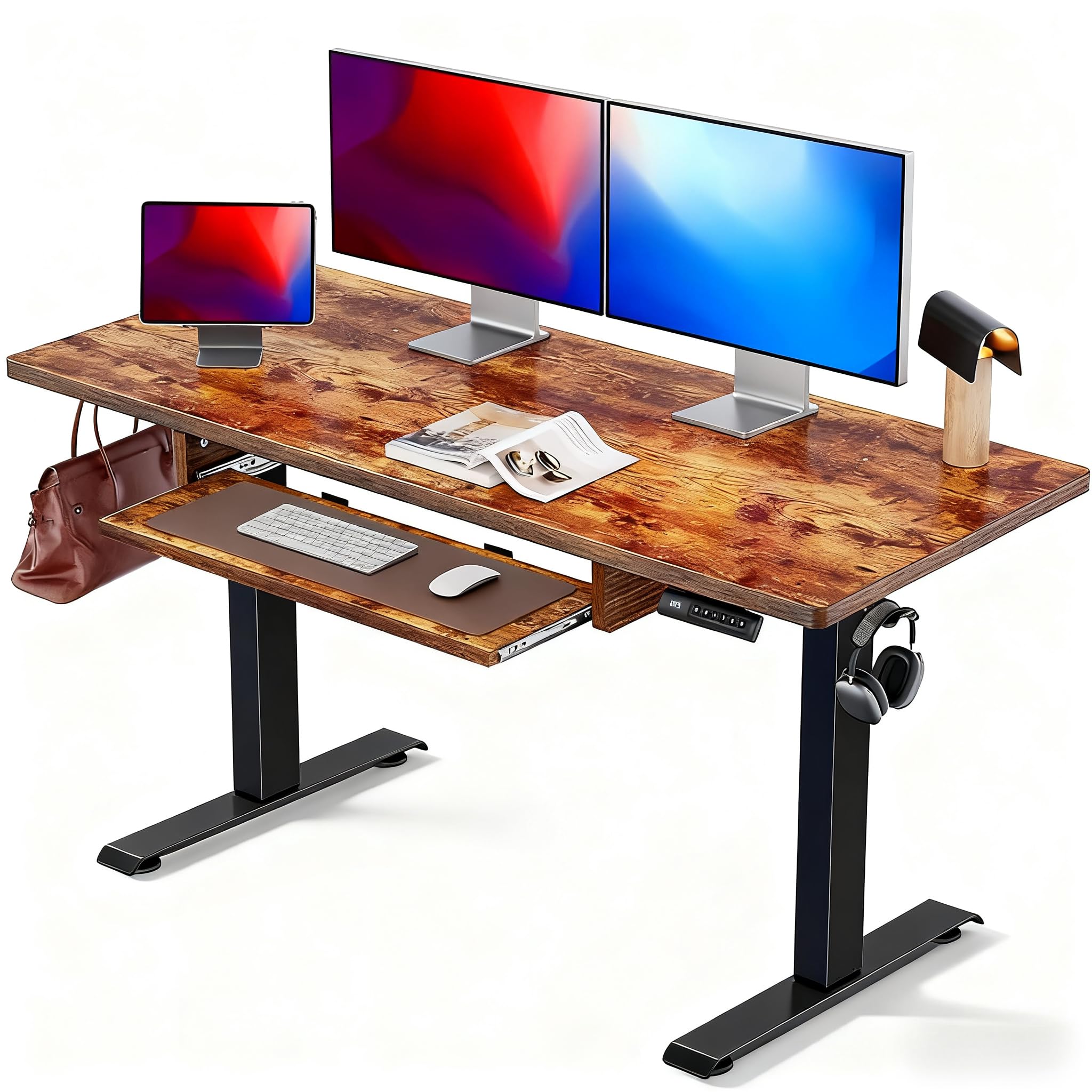 Marsail 48 x 24 inch Electric Standing Desk with Ergonomic Keyboard Tray, Adjustable Height Desk with 27.5” to 46.7” Height Range, 4 Memory Presets, Smooth and Quiet Lifting Image