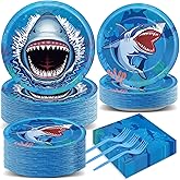 200Pcs Shark Birthday Party Decorations Shark Paper Plates and Napkins Under the Sea Tableware Set Disposable Shark Dinnerware Ocean Birthday Dessert Plates for Shark Birthday Shower Favor Supplies