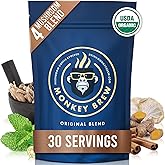 Monkey Brew Original - USDA Organic Mushroom Tea Drink - Non-Caffeinated Mushroom Coffee Alternative with Cacao Powder, Lion's Mane, Turkey Tail, Ashwagandha, Turmeric - Boosts Energy Focus & Immunity